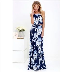 Lulu’s Navy Blue Floral Print Two-Piece Maxi Dress